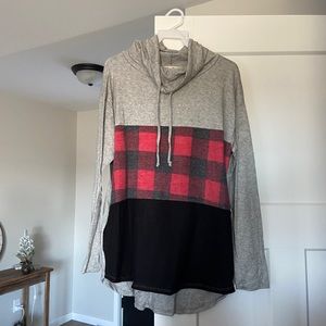 Cowl neck Buffalo plaid